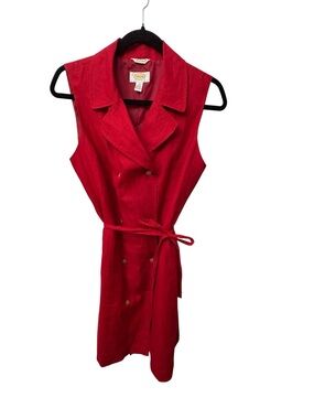 Talbots Vintage Irish Linen Sleeveless Belted Midi Dress. Red. Sz. 12.